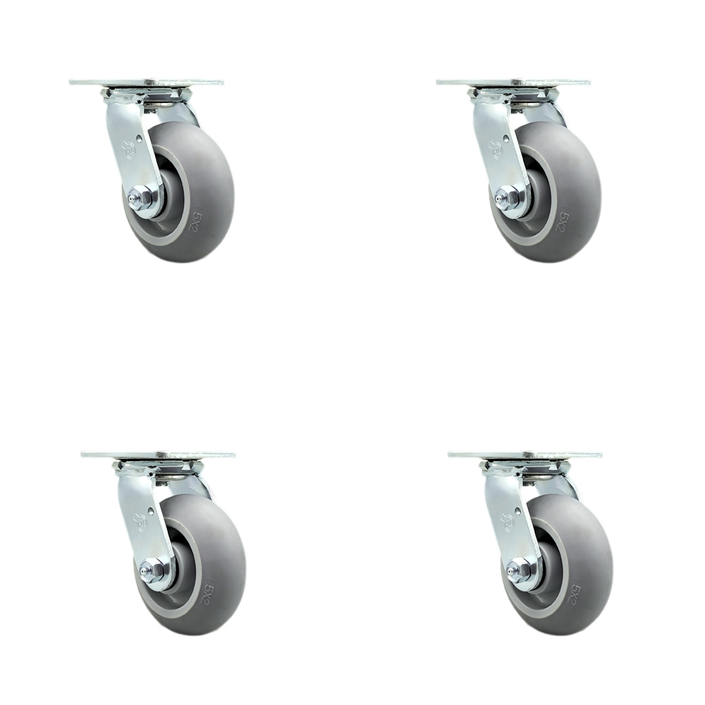 Thermoplastic Rubber Donut Tread Swivel Top Plate Casters Set of 4 Heavy Duty with 5 Inch Wheels - Includes 4 Swivel with Bolt on Swivel Locks – 1,400 lbs. Total Capacity - Service Caster Brand — photo 1