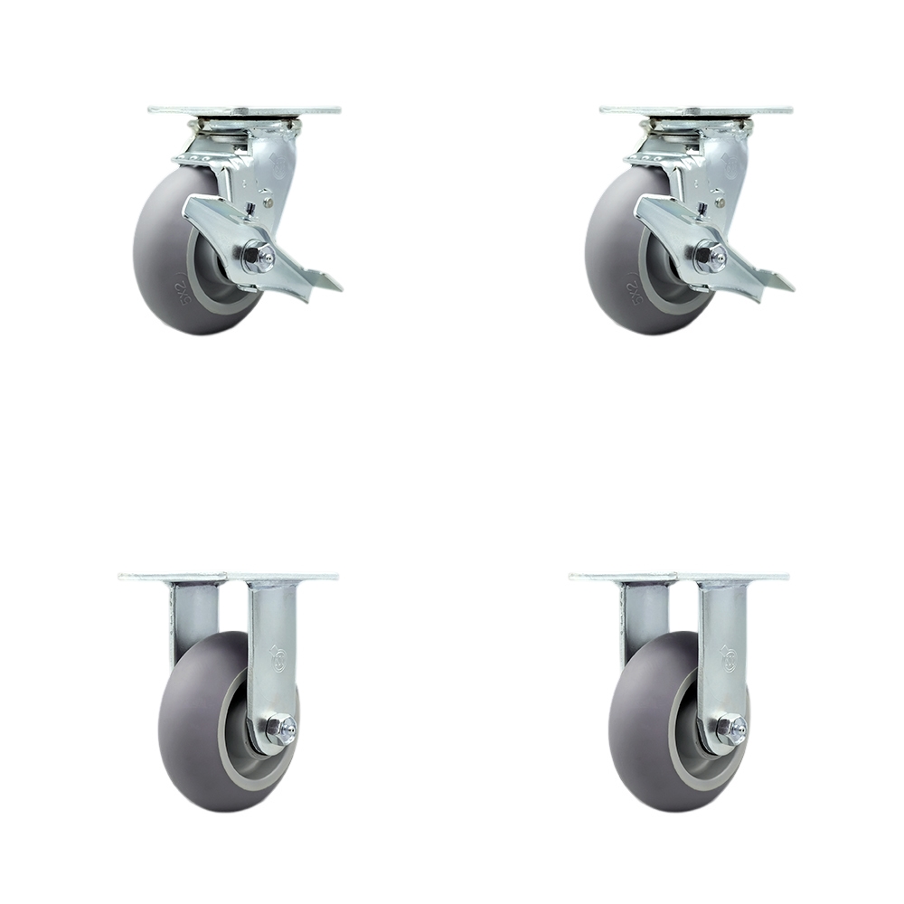 Tool Box Caster Wheel Set - 5 Inch Non-Marking, Easy Rolling Thermoplastic Rubber Donut Tread Wheels - Industrial Grade - 2 Swivel with Top Lock Brakes - Service Caster Brand — photo 1