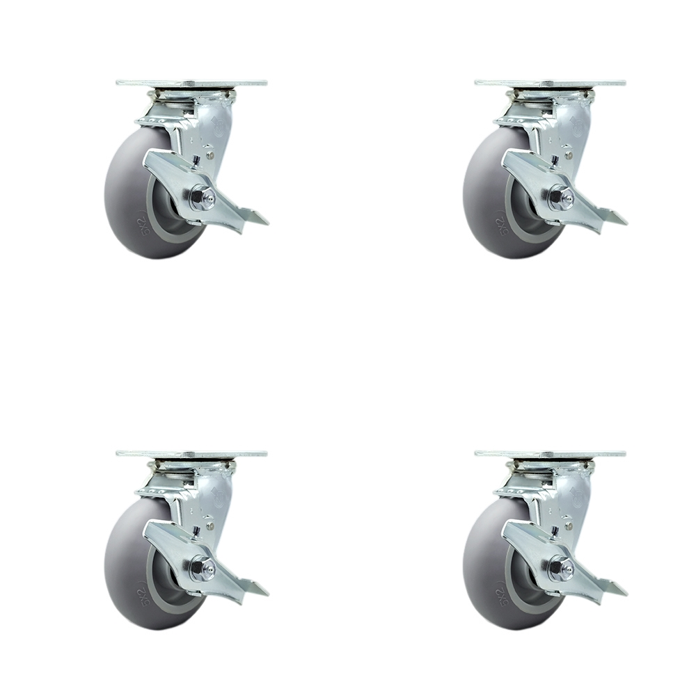 Tool Box Caster Wheel Set - 5 Inch Non-Marking, Easy Rolling Thermoplastic Rubber Donut Tread Wheels - Industrial Grade - 4 Swivel Casters with Top Lock Brakes - Service Caster Brand — photo 1