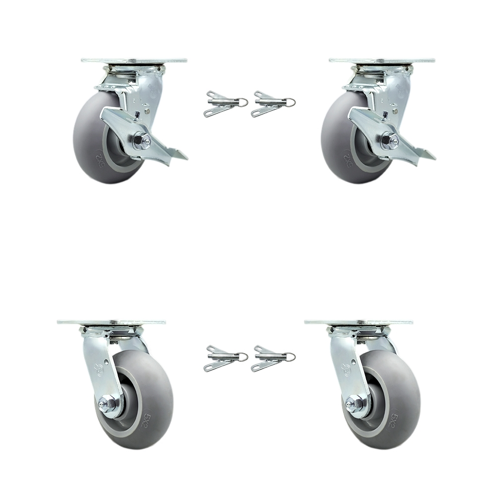 Thermoplastic Rubber Donut Tread Swivel Top Plate Casters Set 4 Heavy Duty with 5 Inch Wheels-Includes 2 Swivel with Brakes and Bolt on Swivel Locks and 2 Swivel with Swivel Locks-Service Caster Brand — photo 1