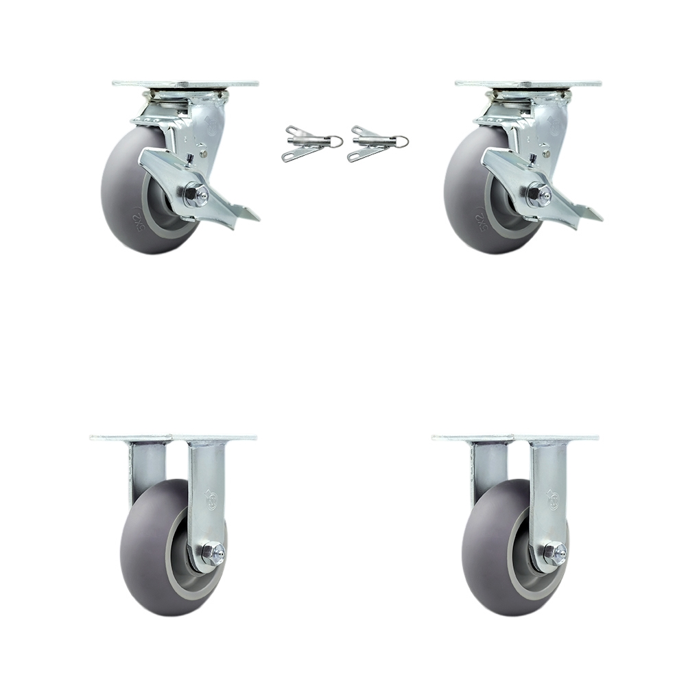 Heavy Duty Swivel Caster Set of 4 with 5 Inch Thermoplastic Rubber Donut Tread Wheels and Ball Bearings - Includes 2 Swivel with Brakes and Bolt on Swivel Locks and 2 Rigid - Service Caster Brand — photo 1