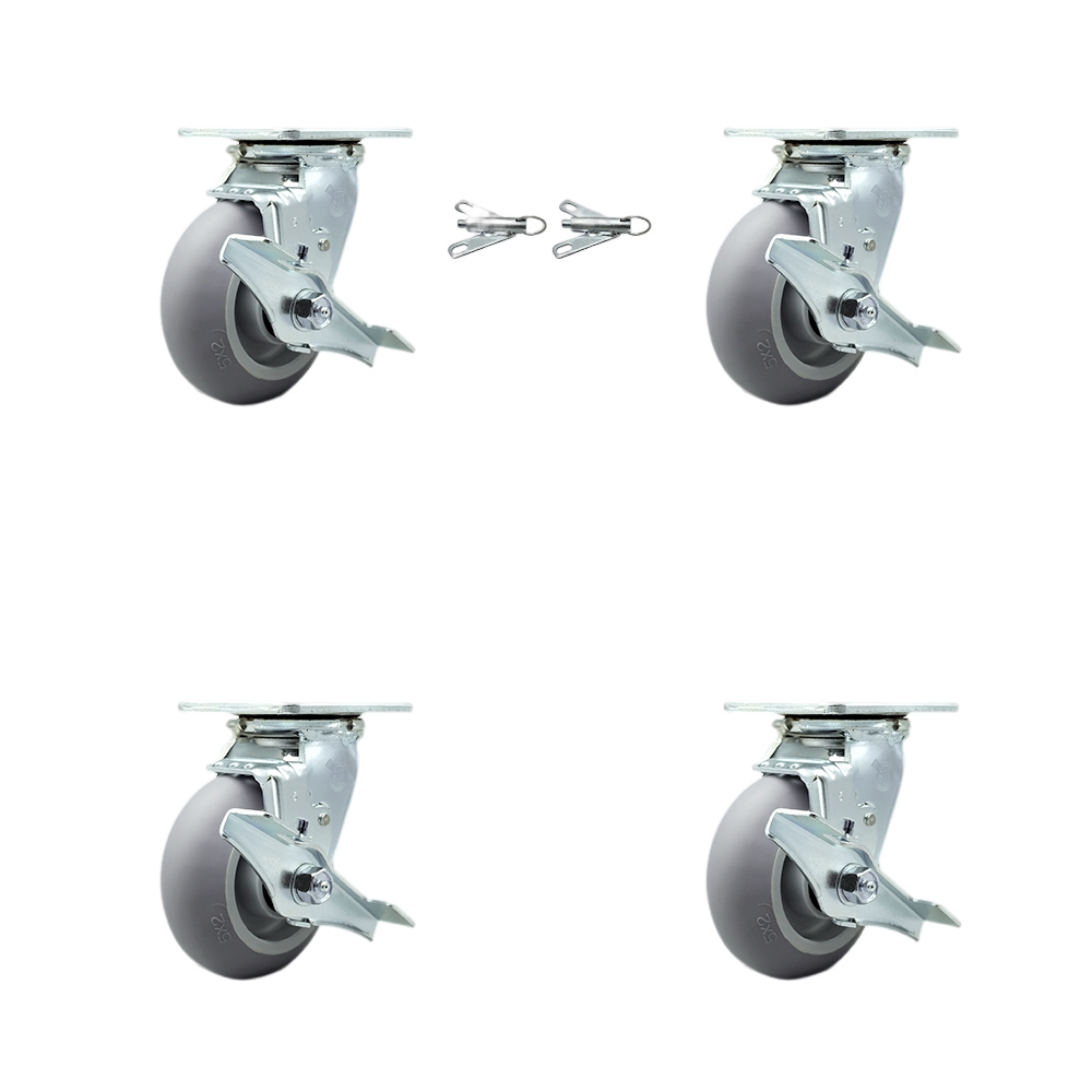 Thermoplastic Rubber Donut Tread Swivel Top Plate Casters Set of 4 Heavy Duty with 5 Inch Wheels - Includes 2 Swivel with Brakes and Bolt on Swivel Locks and 2 Swivel with Brakes- Service Caster Brand — photo 1
