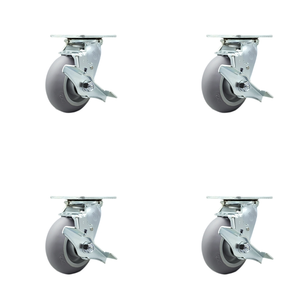 Heavy Duty Swivel Caster Set of 4 with 5 Inch Thermoplastic Rubber Donut Tread Wheels and Ball Bearings - Includes 4 Swivel with Top Lock Brakes and Bolt on Swivel Locks - Service Caster Brand — photo 1