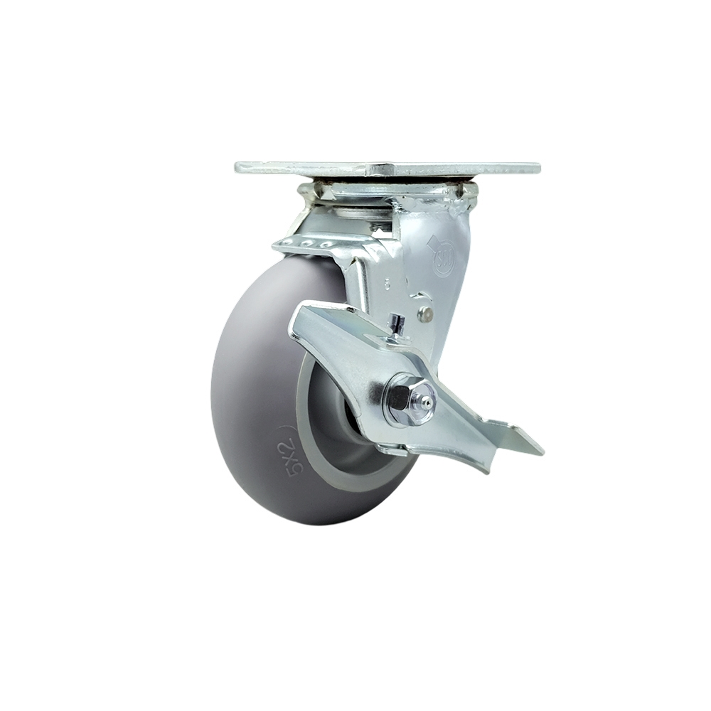 5" Heavy Duty Swivel Caster with Thermoplastic Rubber Wheel, Donut Tread and Brake - 350 lbs Capacity - Service Caster Brand — photo 1