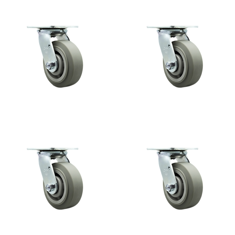 Heavy Duty Swivel Caster Set of 4 with 5 Inch Thermoplastic Rubber Flat Tread Wheels and Ball Bearings - Includes 4 Swivel with Bolt on Swivel Locks - 1,400 lbs. Total Capacity - Service Caster Brand — photo 1
