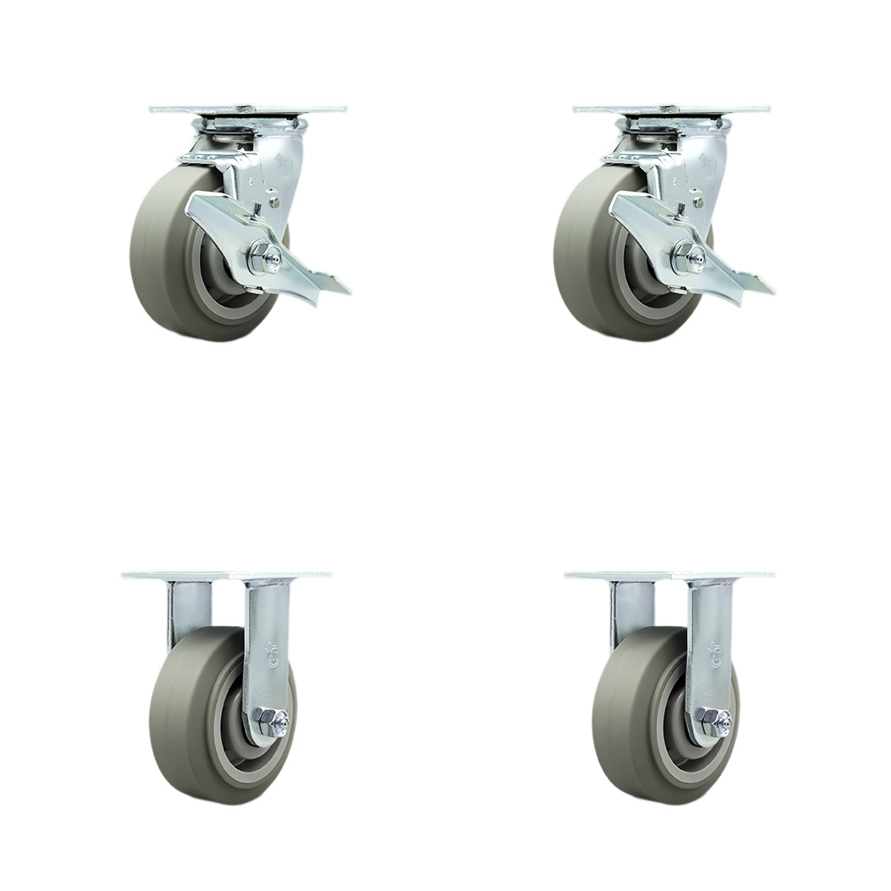 Tool Box Caster Wheel Set - 5 Inch Non-Marking, Easy Rolling Thermoplastic Rubber Flat Tread Wheels - Industrial Grade - 2 Swivel with Top Lock Brakes - Service Caster Brand — photo 1