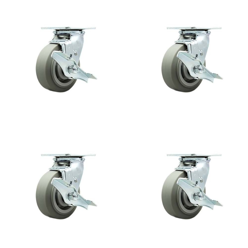Tool Box Caster Wheel Set - 5 Inch Non-Marking, Zero Maintenance Thermoplastic Rubber Flat Tread Wheels - Industrial Grade - 4 Swivel Casters with Top Lock Brakes - Service Caster Brand — photo 1