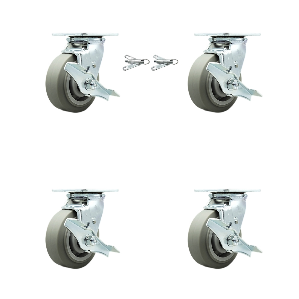 Thermoplastic Rubber Flat Tread Swivel Top Plate Casters Set of 4 Heavy Duty with 5 Inch Wheels - Includes 2 Swivel with Brakes and Bolt on Swivel Locks and 2 Swivel with Brakes - Service Caster Brand — photo 1