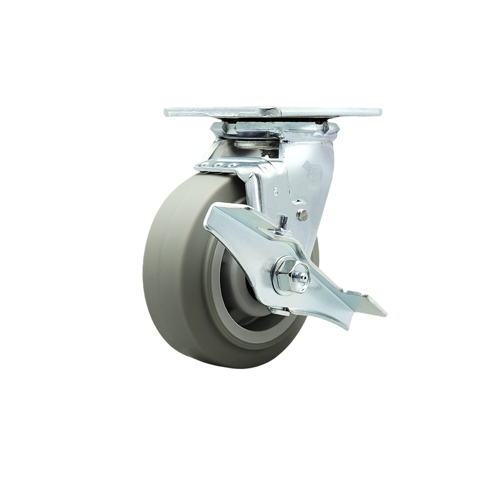 Thermoplastic Rubber Flat Tread Swivel Top Plate Heavy Duty Caster with 5 Inch Wheel and Top Lock Brake – 350 lbs. Capacity/Caster - Service Caster Brand — photo 1
