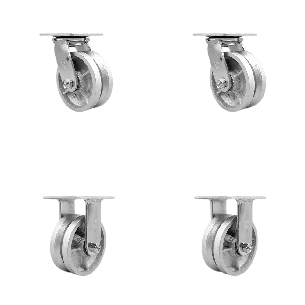 Heavy Duty Swivel Caster Set of 4 with 5 Inch V Groove Semi Steel Cast Iron Wheels and Ball Bearings - Includes 2 Swivel and 2 Rigid - 4,400 lbs. Total Capacity - Service Caster Brand — photo 1