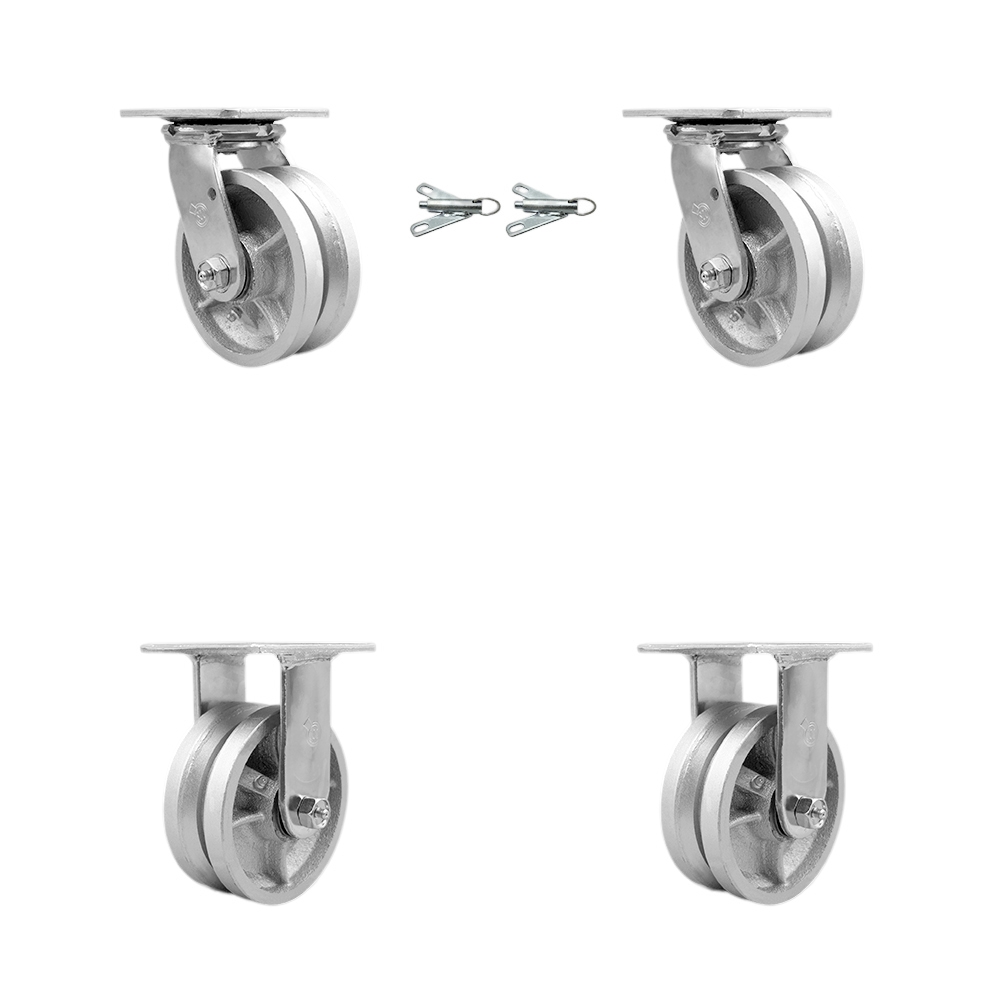 Heavy Duty Swivel Caster Set of 4 with 5 Inch V-Groove Semi Steel Cast Iron Wheels and Bronze Bearings - Includes 2 Swivel with Bolt on Swivel Locks and 2 Rigid - Service Caster Brand — photo 1