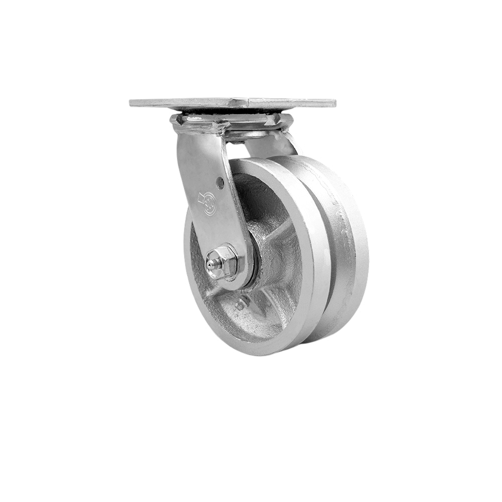 V Groove Semi Steel Cast Iron Swivel Top Plate Heavy Duty Caster with 5 Inch Wheel – 1,100 lbs. Capacity/Caster - Service Caster Brand — photo 1