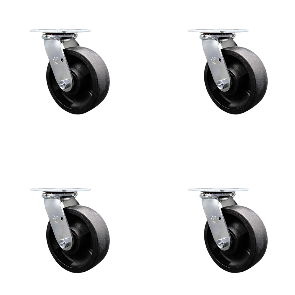 Heavy Duty Swivel Caster Set of 4 with 6 Inch High Temperature Glass Filled Nylon Wheels and Ball Bearings - Includes 4 Swivel - 5,000 lbs. Total Capacity - Service Caster Brand — photo 1