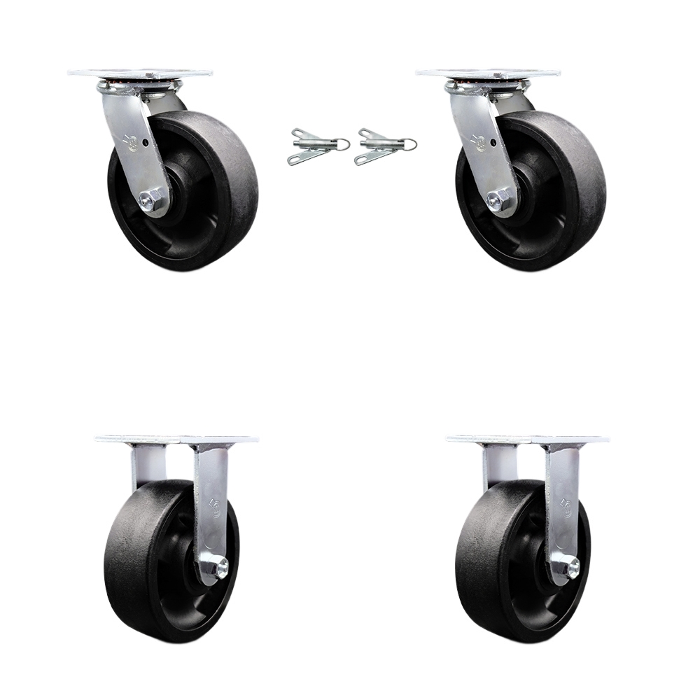Heavy Duty Swivel Caster Set of 4 with 6 Inch High Temperature Glass Filled Nylon Wheels and Ball Bearings - Includes 2 Swivel with Bolt on Swivel Locks and 2 Rigid - Service Caster Brand — photo 1
