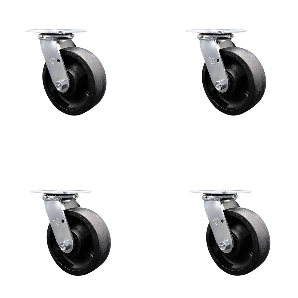 Heavy Duty Swivel Caster Set of 4 with 6 Inch High Temperature Glass Filled Nylon Wheels and Ball Bearings -Includes 4 Swivel with Bolt on Swivel Locks-5,000 lbs. Total Capacity - Service Caster Brand — photo 1