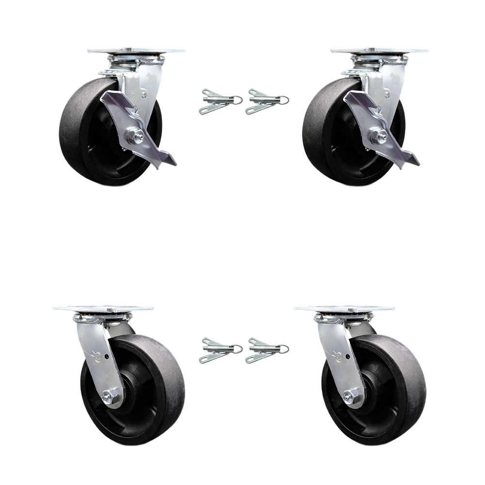 Heavy Duty Swivel Caster Set with 6 Inch High Temp Glass Filled Nylon Wheels and Ball Bearing-Include 2 Swivel with Brake&Bolt on Swivel Lock and 2 Swivel with Bolt on Swivel Lock-Service Caster Brand — photo 1