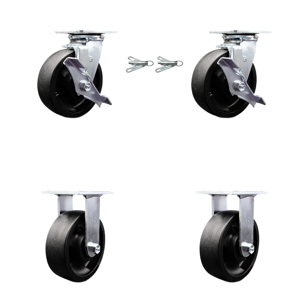 Glass Filled Nylon Swivel Top Plate Casters Set of 4 Heavy Duty with 6 Inch Wheels - Includes 2 Swivel with Brakes and Bolt on Swivel Locks and 2 Rigid-5,000 lbs. Total Capacity - Service Caster Brand — photo 1