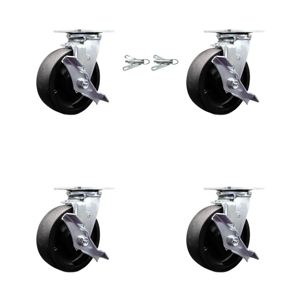 Heavy Duty Swivel Caster Set with 6 Inch High Temp Glass Filled Nylon Wheels and Ball Bearings - Includes 2 Swivel with Brakes and Bolt on Swivel Locks and 2 Swivel with Brakes - Service Caster Brand — photo 1
