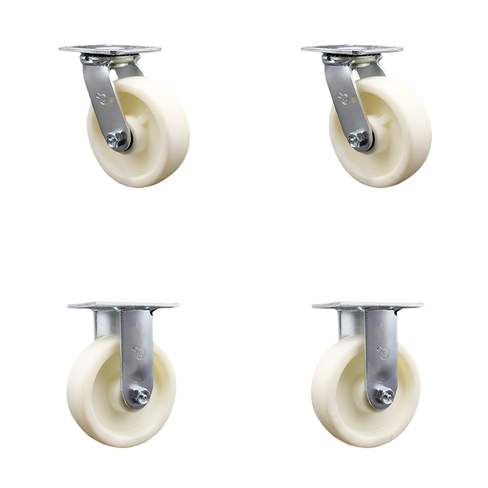 Heavy Duty Swivel Caster Set of 4 with 6 Inch Nylon Wheels and Ball Bearings - Includes 2 Swivel and 2 Rigid - 5,000 lbs. Total Capacity - Service Caster Brand — photo 1