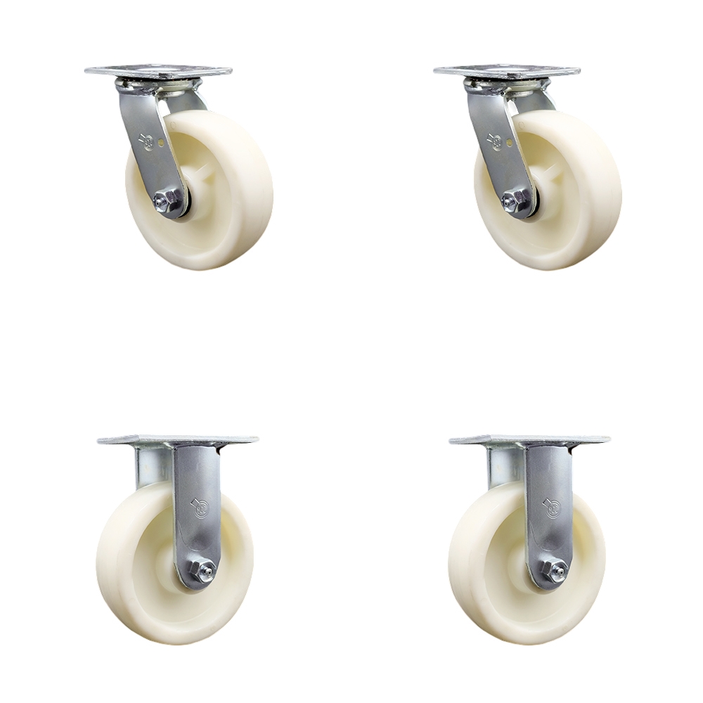 Nylon Swivel Top Plate Casters Set of 4 Heavy Duty with 6 Inch Wheels - Includes 2 Swivel with Bolt on Swivel Locks and 2 Rigid – 5,000 lbs. Total Capacity - Service Caster Brand — photo 1