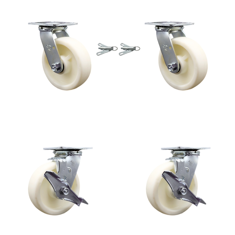 Nylon Swivel Top Plate Casters Set of 4 Heavy Duty with 6 Inch Wheels - Includes 2 Swivel with Bolt on Swivel Locks and 2 Swivel with Brakes - 5,000 lbs. Total Capacity - Service Caster Brand — photo 1