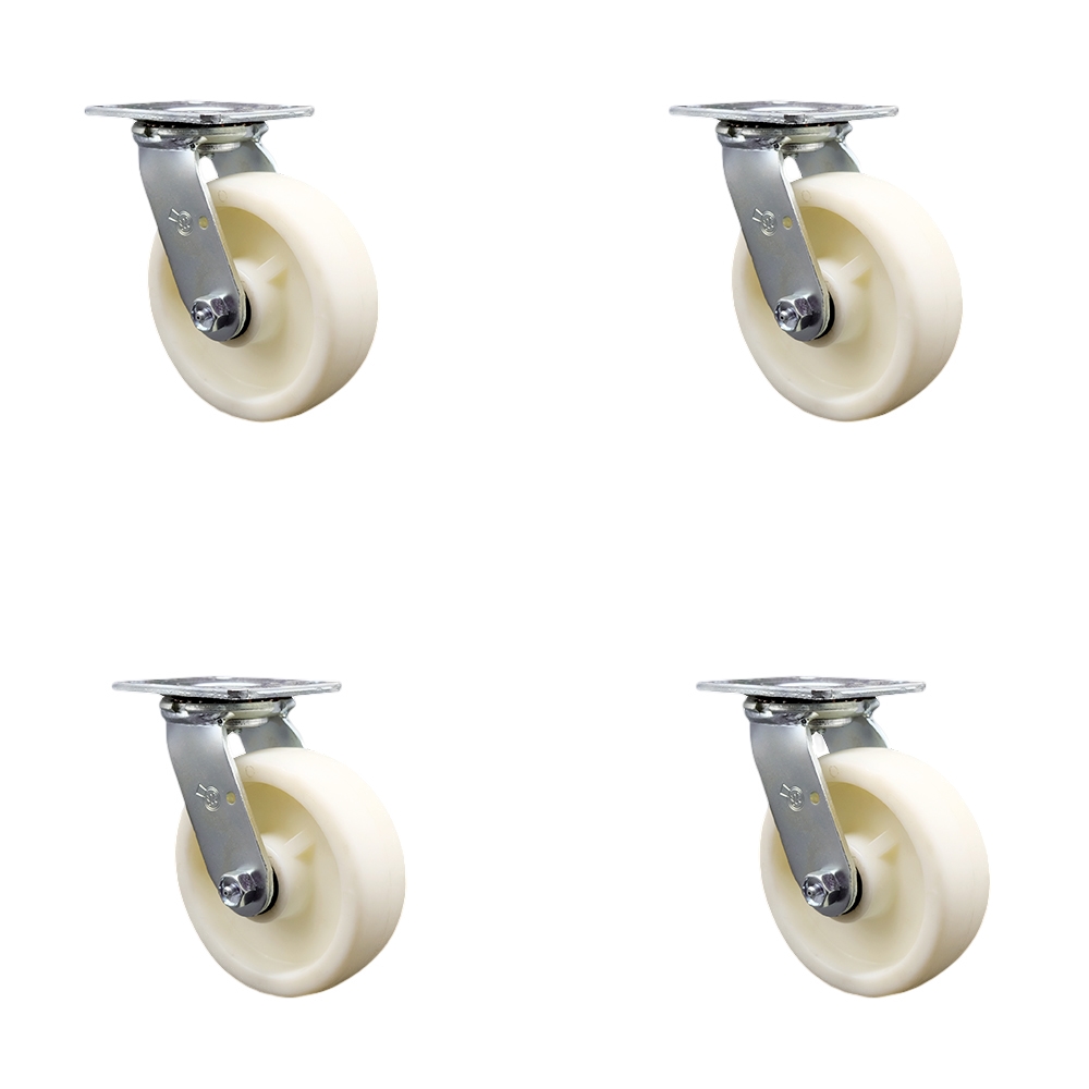 Nylon Swivel Top Plate Casters Set of 4 Heavy Duty with 6 Inch Wheels - Includes 4 Swivel with Bolt on Swivel Locks – 5,000 lbs. Total Capacity - Service Caster Brand — photo 1