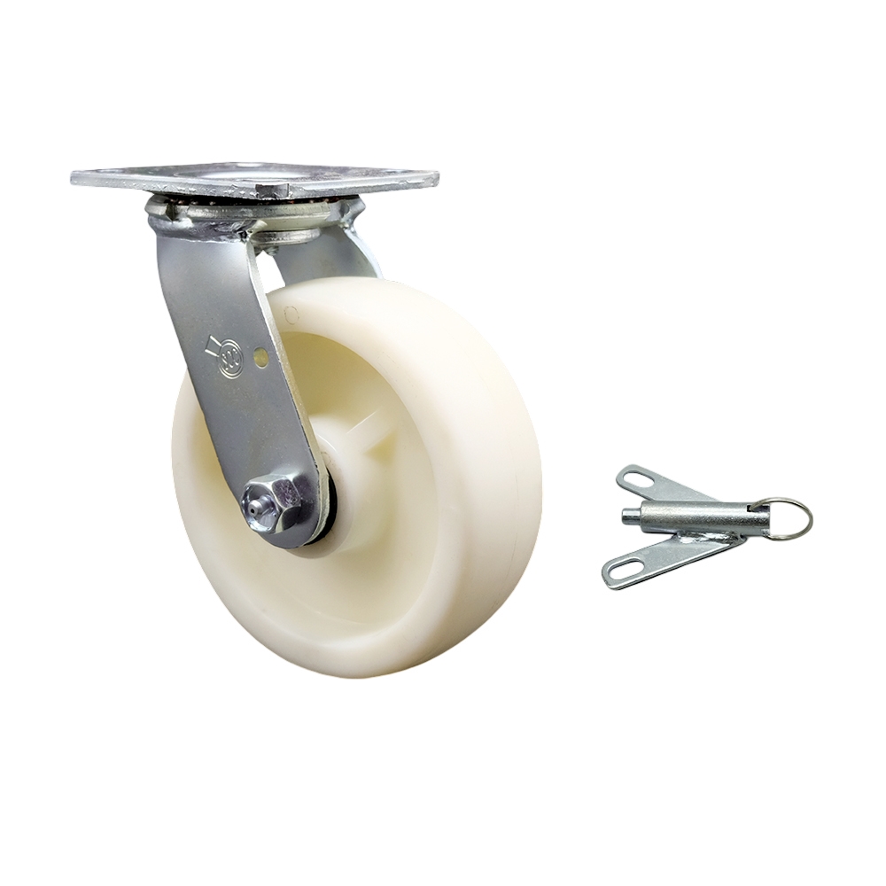 Heavy Duty Swivel Top Plate Caster with Bolt on Swivel Lock and 6 Inch Nylon Wheel with Ball Bearings - 1,250 lbs. Capacity/Caster - Service Caster Brand — photo 1