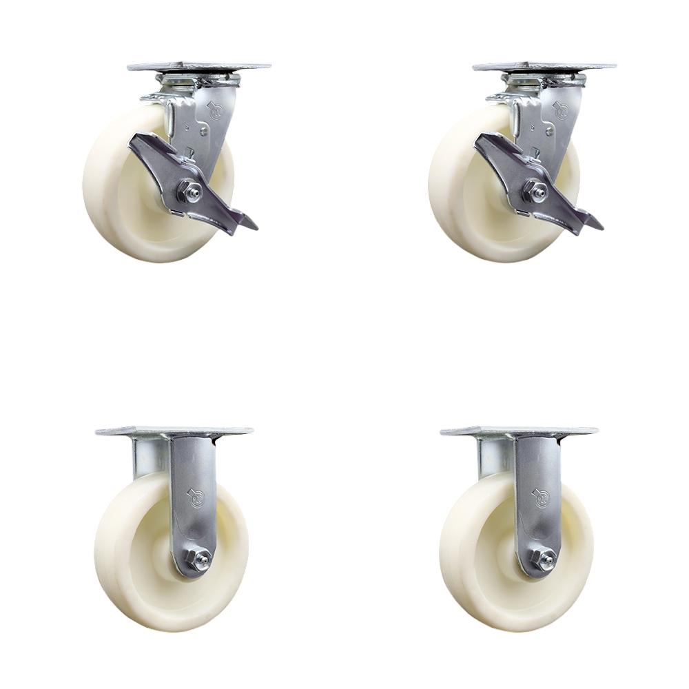 Nylon Swivel Top Plate Casters Set of 4 Heavy Duty with 6 Inch Wheels - Includes 2 Swivel with Brakes and 2 Rigid – 5,000 lbs. Total Capacity - Service Caster Brand — photo 1