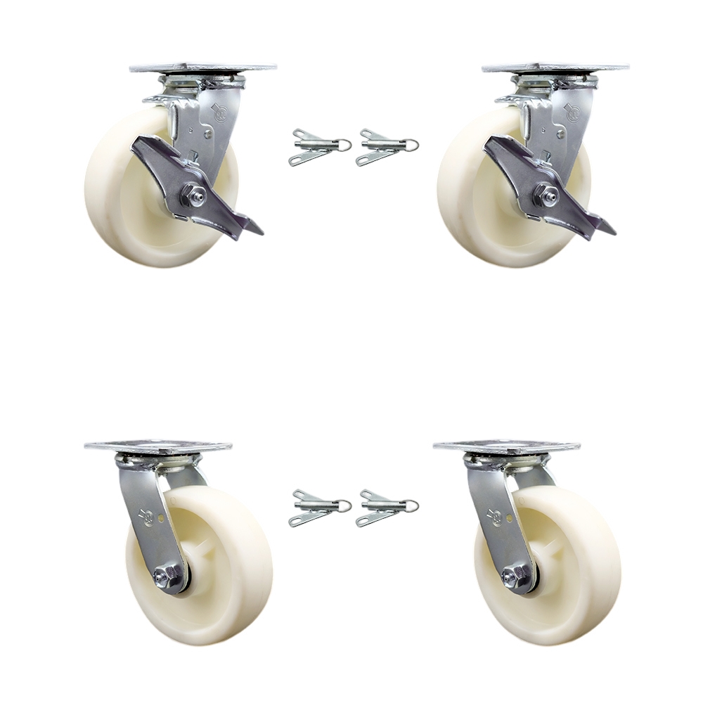 Nylon Swivel Top Plate Casters Set 4 Heavy Duty with 6 Inch Wheels - Includes 2 Swivel with Brakes and Bolt on Swivel Locks and 2 Swivel with Bolt on Swivel Locks - Service Caster Brand — photo 1