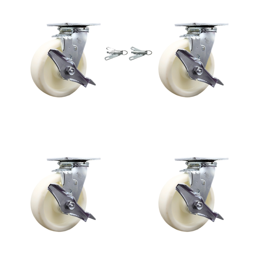 Nylon Swivel Top Plate Casters Set of 4 Heavy Duty with 6 Inch Wheels - Includes 2 Swivel with Brakes and Bolt on Swivel Locks and 2 Swivel with Brakes - Service Caster Brand — photo 1