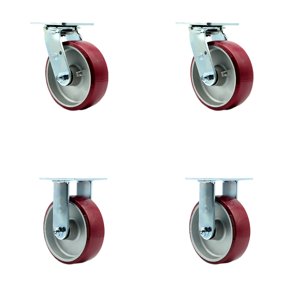 Polyurethane on Aluminum Swivel Top Plate Casters Set of 4 Heavy Duty with 6 Inch Wheels - Includes 2 Swivel and 2 Rigid – 4,800 lbs. Total Capacity - Service Caster Brand — photo 1