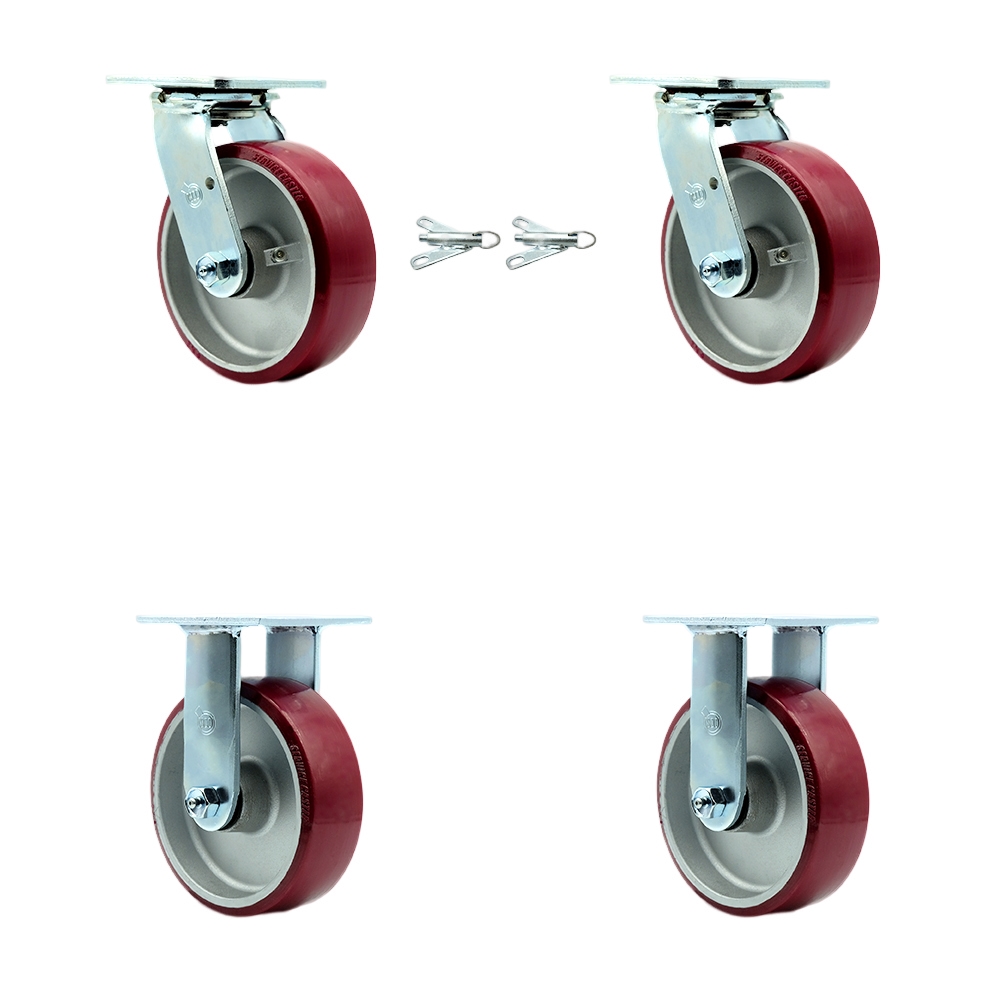 Heavy Duty Swivel Caster Set of 4 with 6 Inch Polyurethane on Aluminum Wheels and Ball Bearings-Includes 2 Swivel with Bolt on Swivel Locks and 2 Rigid-4,800 lbs. Total Capacity - Service Caster Brand — photo 1