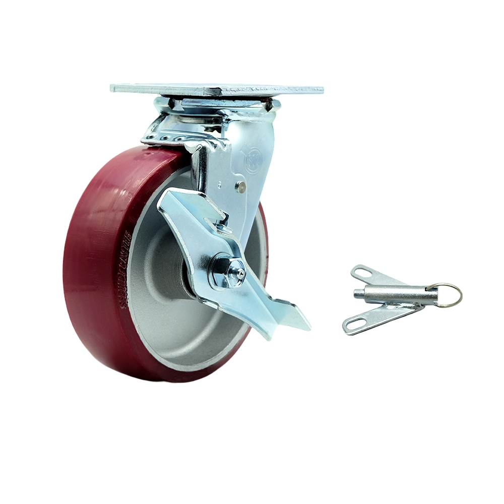 Polyurethane on Aluminum Swivel Top Plate Heavy Duty Caster with 6 Inch Wheel and Top Lock Brake and Bolt on Swivel Lock – 1,200 lbs. Capacity/Caster - Service Caster Brand — photo 1