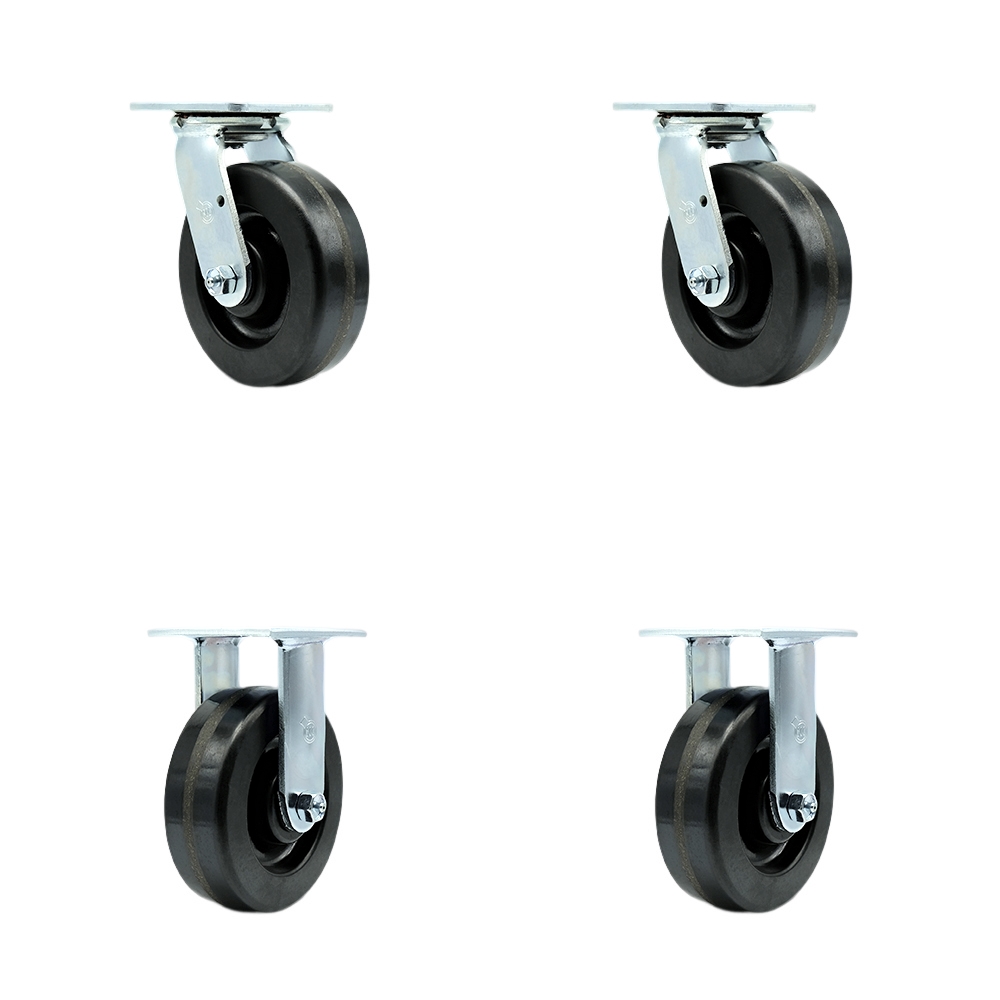 Service Caster Brand Replacement Set for Hippo Hopper Casters PHC6-2-SET - Top Plate Caster with 6 Inch Phenolic Wheel - Includes 2 Swivel & 2 Rigid – 4,800 lbs. Total Capacity — photo 1