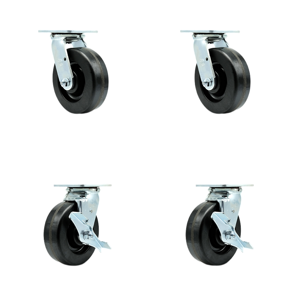 Tool Box Caster Wheel Set - 6 Inch Flat Free, Easy Rolling Phenolic Wheels - Industrial Grade - 2 Swivel with Top Lock Brakes - Service Caster Brand — photo 1