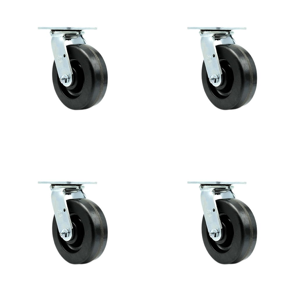 Phenolic Swivel Top Plate Casters Set of 4 Heavy Duty with 6 Inch Wheels - Includes 4 Swivel – 4,800 lbs. Total Capacity - Service Caster Brand — photo 1