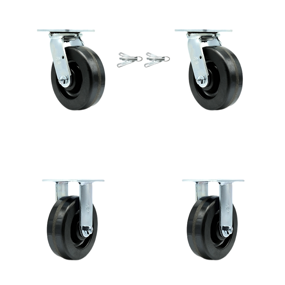 Heavy Duty Swivel Caster Set of 4 with 6 Inch Phenolic Wheels and Ball Bearings - Includes 2 Swivel with Bolt on Swivel Locks and 2 Rigid - 4,800 lbs. Total Capacity - Service Caster Brand — photo 1