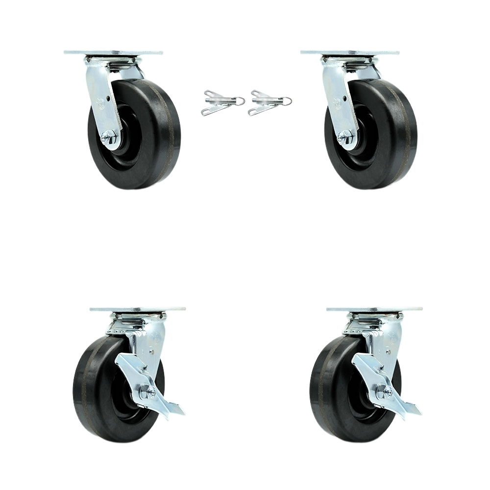 Phenolic Swivel Top Plate Casters Set of 4 Heavy Duty with 6 Inch Wheels-Includes 2 Swivel with Bolt on Swivel Locks and 2 Swivel with Brakes-4,800 lbs. Total Capacity - Service Caster Brand — photo 1