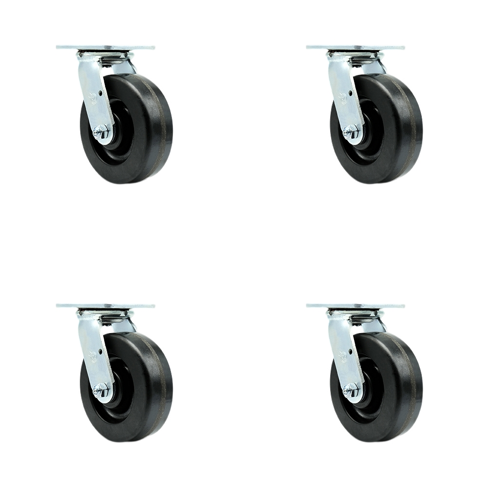 Phenolic Swivel Top Plate Casters Set of 4 Heavy Duty with 6 Inch Wheels - Includes 4 Swivel with Bolt on Swivel Locks – 4,800 lbs. Total Capacity - Service Caster Brand — photo 1