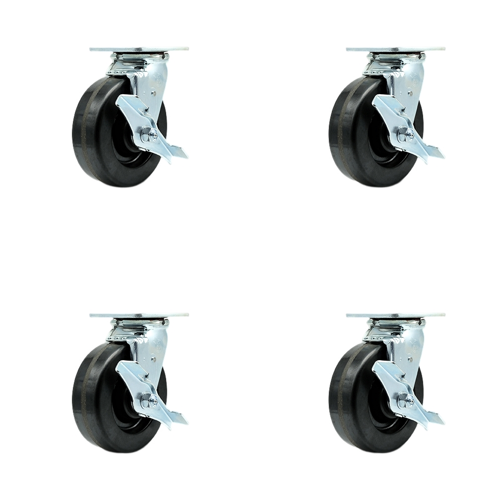 Tool Box Caster Wheel Set - 6 Inch Flat Free, Easy Rolling Phenolic Wheels - Industrial Grade - 4 Swivel Casters with Top Lock Brakes - Service Caster Brand — photo 1