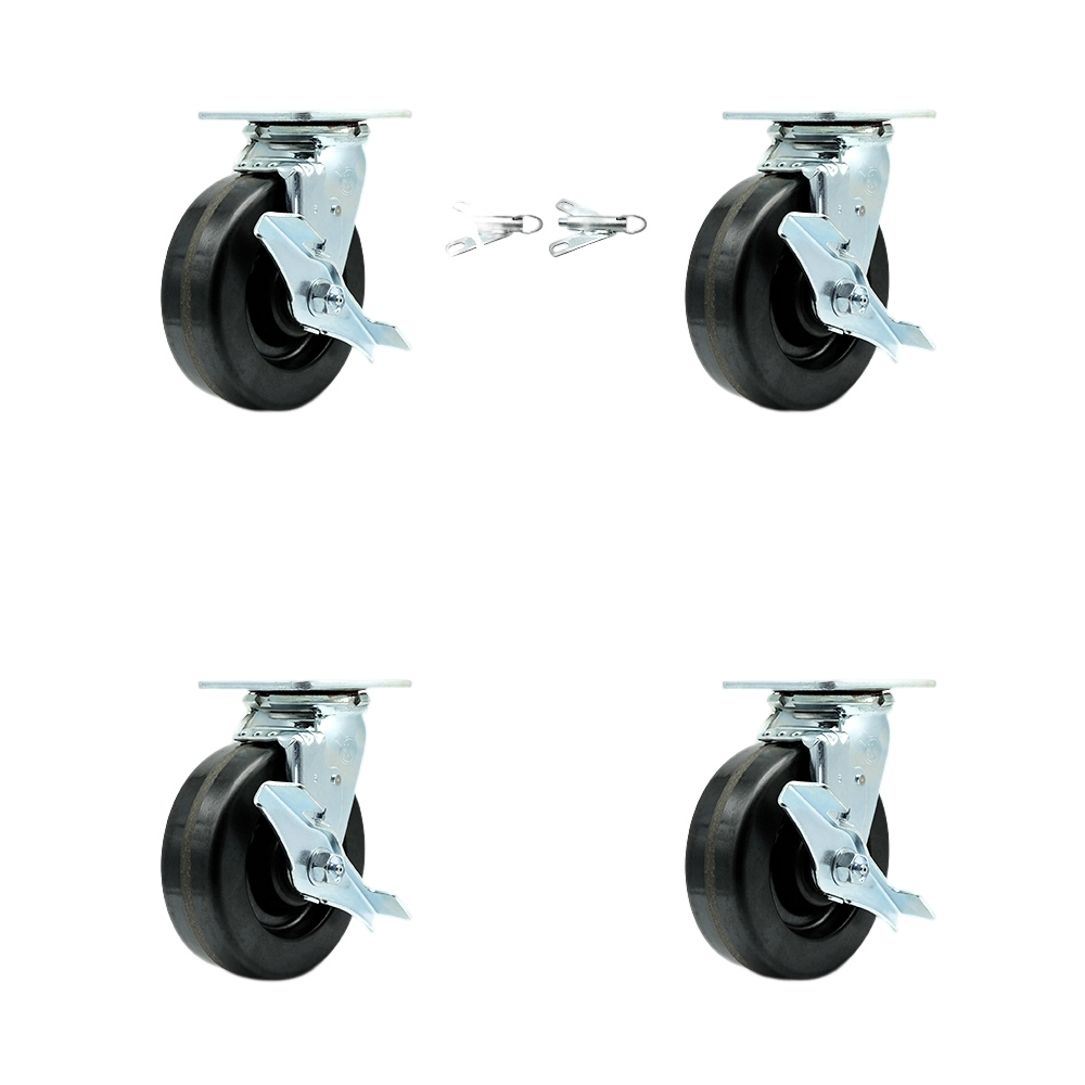 Heavy Duty Swivel Caster Set of 4 with 6 Inch Phenolic Wheels and Ball Bearings - Includes 2 Swivel with Brakes and Bolt on Swivel Locks and 2 Swivel with Brakes - Service Caster Brand — photo 1
