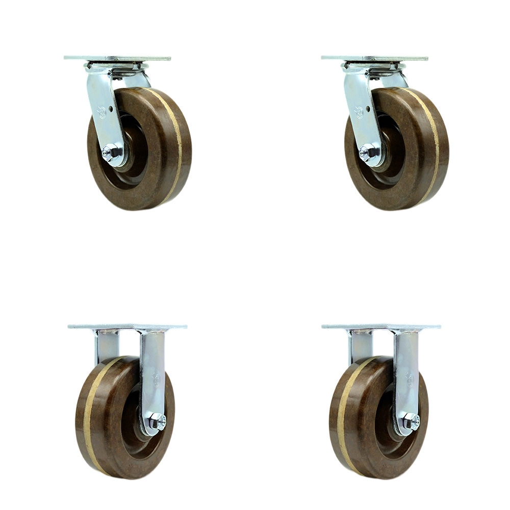 High Temperature Phenolic Swivel Top Plate Casters Set of 4 Heavy Duty with 6 Inch Wheels - Includes 2 Swivel and 2 Rigid – 4,800 lbs. Total Capacity - Service Caster Brand — photo 1