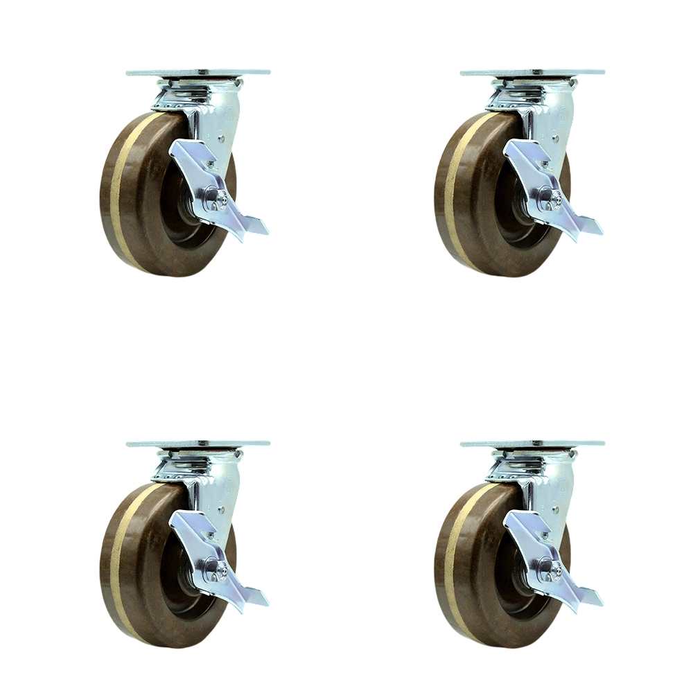 Heavy Duty Swivel Caster Set of 4 with 6 Inch High Temperature Glass Filled Nylon Wheels - Includes 2 Swivel with Brakes and Bolt on Swivel Locks and 2 Swivel with Brakes - Service Caster Brand — photo 1