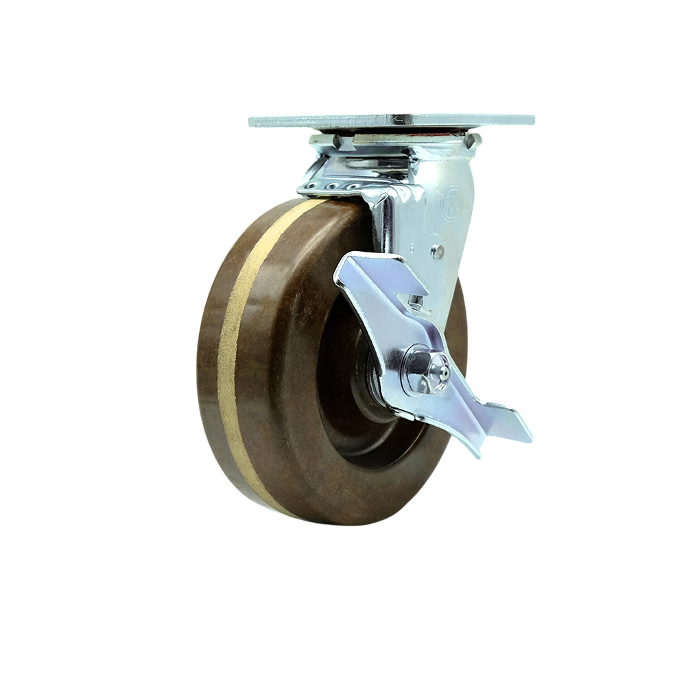 Heavy Duty Swivel Top Plate Caster with Top Lock Brake and 6 Inch High Temperature Glass Filled Nylon Wheel - 1,100 lbs. Capacity/Caster - Service Caster Brand — photo 1