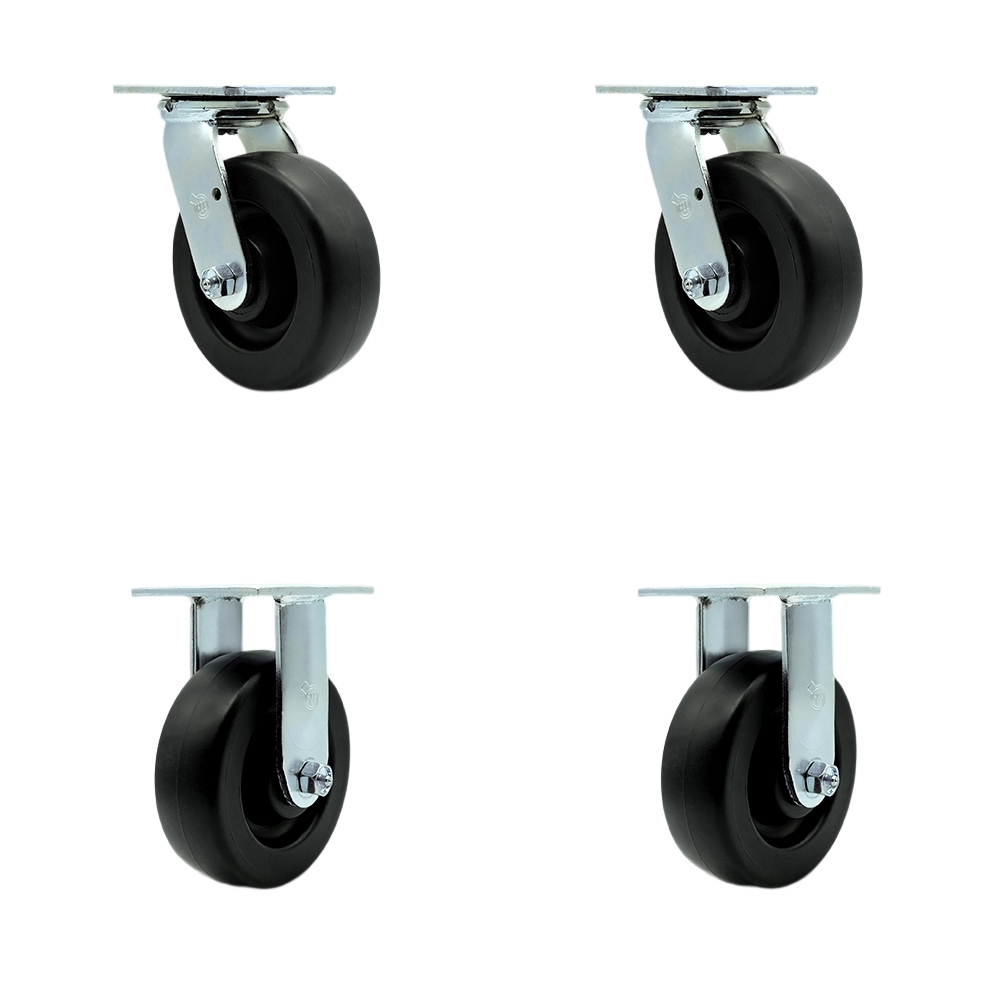 Polyolefin Swivel Top Plate Casters Set of 4 Heavy Duty with 6 Inch Wheels - Includes 2 Swivel and 2 Rigid – 2,800 lbs. Total Capacity - Service Caster Brand — photo 1