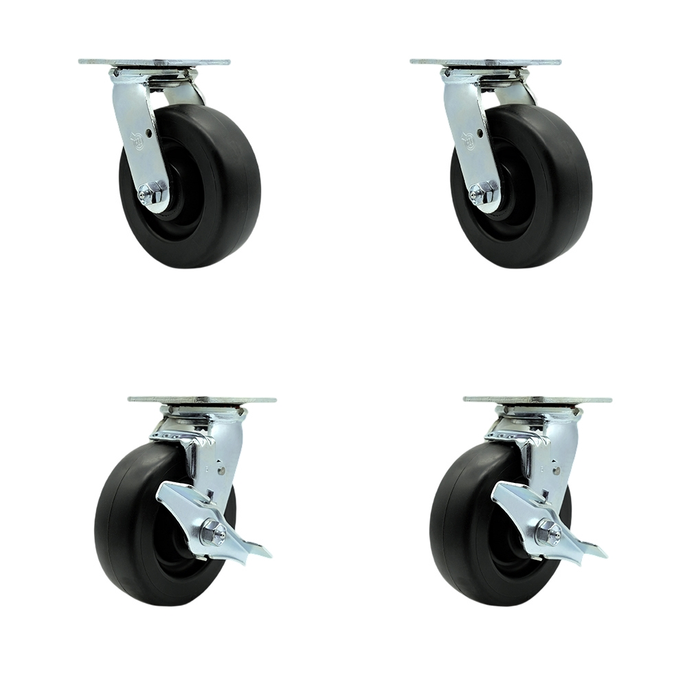 Tool Box Caster Wheel Set - 6 Inch Flat Free, Zero Maintenance Polyolefin Wheels - Industrial Grade - 2 Swivel with Top Lock Brakes - Service Caster Brand — photo 1