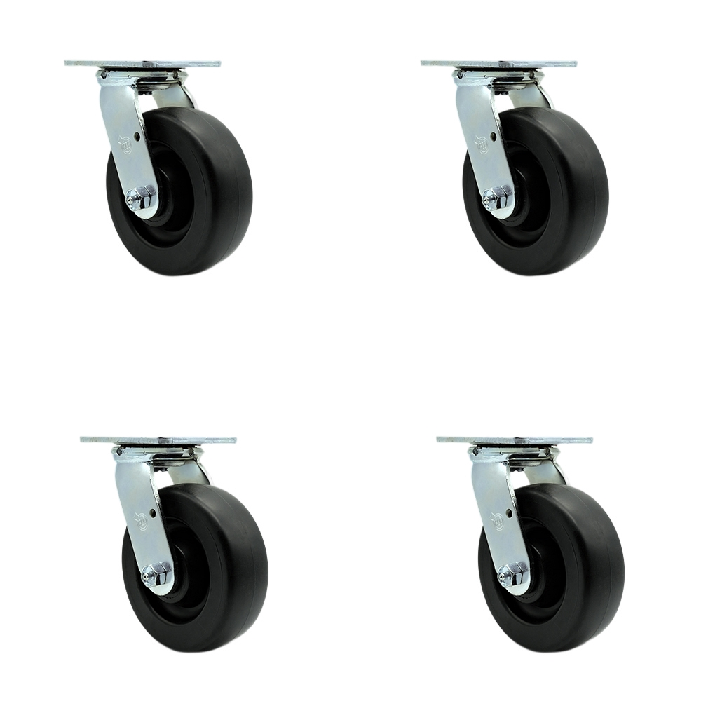 Polyolefin Swivel Top Plate Casters Set of 4 Heavy Duty with 6 Inch Wheels - Includes 4 Swivel with Bolt on Swivel Locks – 2,800 lbs. Total Capacity - Service Caster Brand — photo 1