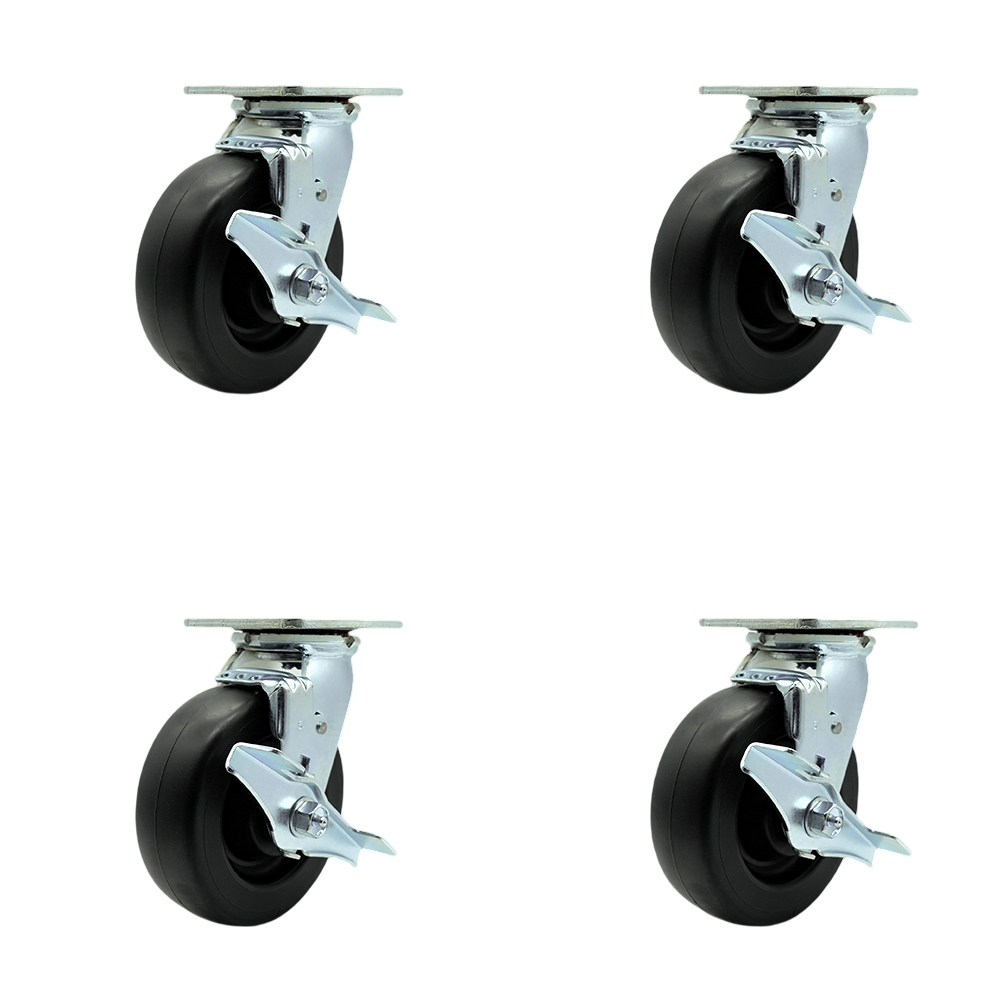 Tool Box Caster Wheel Set - 6 Inch Flat Free, Zero Maintenance Polyolefin Wheels - Industrial Grade - 4 Swivel Casters with Top Lock Brakes - Service Caster Brand — photo 1