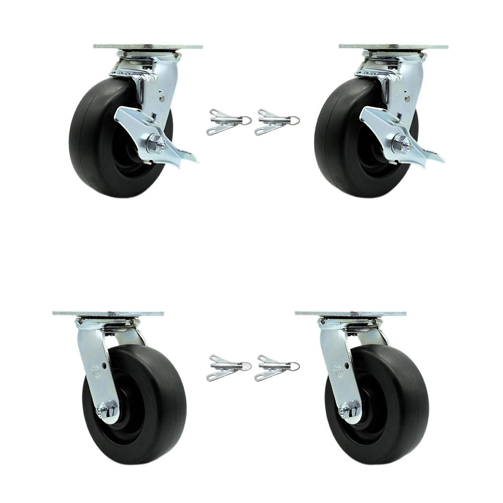 Heavy Duty Swivel Caster Set of 4 with 6 Inch Polyolefin Wheels and Ball Bearings - Includes 2 Swivel with Brakes and Bolt on Swivel Locks and 2 Swivel with Bolt on Swivel Locks- Service Caster Brand — photo 1
