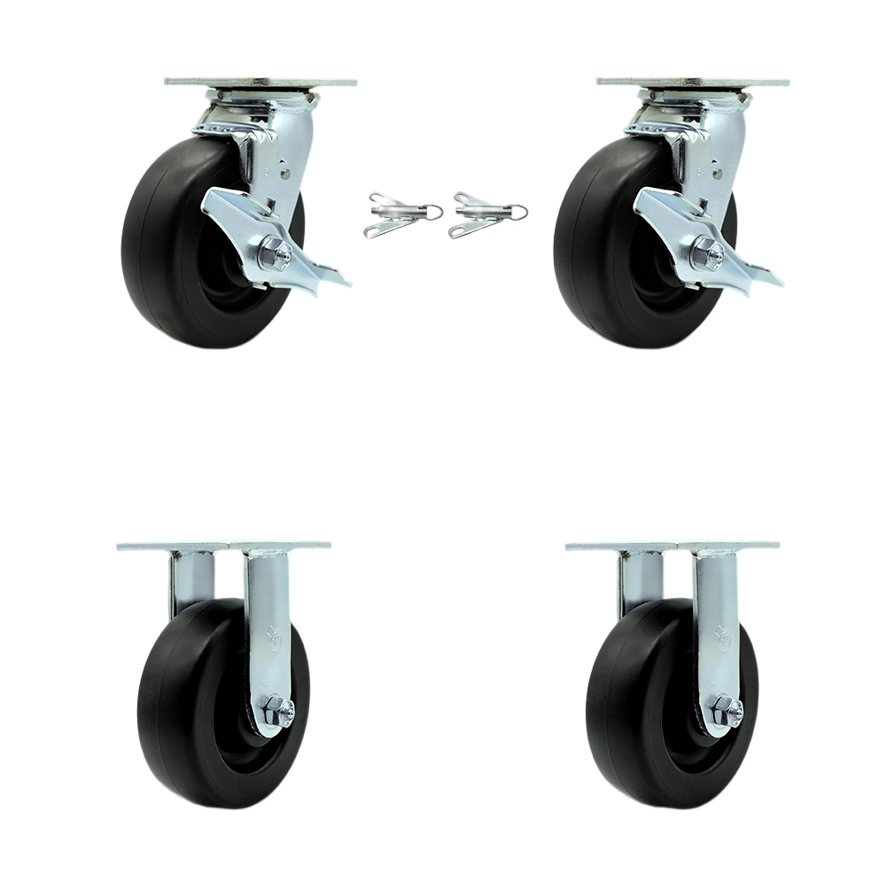 Heavy Duty Swivel Caster Set of 4 with 6 Inch Polyolefin Wheels and Ball Bearings - Includes 2 Swivel with Brakes and Bolt on Swivel Locks and 2 Rigid - 2,800 lbs. Total Capacity- Service Caster Brand — photo 1